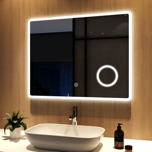 Led Bathroom Mirror 100x70cm Illuminated Vanity Mirror with Touch, Demister, 3x magnifier & Shaver socket - Meykoers