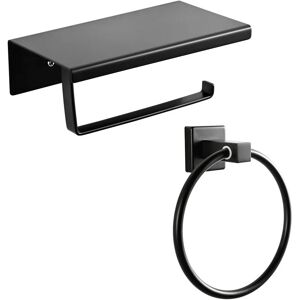 Meykoers - Toilet Paper Roll Wall-Mounted Paper Holder and Towel Ring Matte Black, Stainless Steel Toilet Paper Holder and Towel Ring