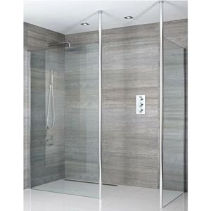 Milano Alto - Chrome Corner Walk In Wet Room Shower Enclosure with Two 700mm Screens&44 Profile and Floor to Ceiling Poles - 600mm Tile Insert Shower Drain