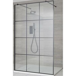 Milano Barq - Black Floating Glass Walk In Wet Room Shower Enclosure with Grid Pattern Screen&44 Support Arms and White Slate Effect Tray - 1200mm x 800mm