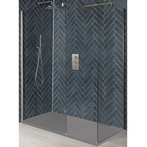 Milano Hunston - Brushed Nickel Corner Walk In Wet Room Shower Enclosure with Screens&44 Support Arms and Light Grey Slate Effect Tray - 1800mm x 900mm