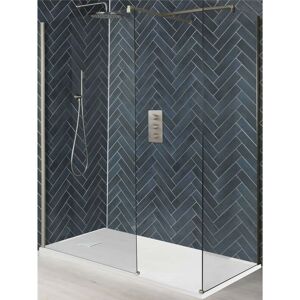 Hunston - Brushed Nickel Corner Walk In Wet Room Shower Enclosure with Screens&44 Support Arms and White Slate Effect Tray - 1800mm x 900mm - Milano