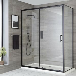 Nero - 1100mm Black Reversible Wet Room Shower Enclosure Sliding Door - With 760mm Side Panel - Milano