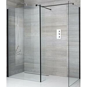 Milano Nero - Black Corner Walk In Wet Room Shower Enclosure with 1000mm & 760mm Screens&44 Return Panel and Support Arms - 1200mm Tile Insert Shower Drain