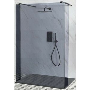 Milano Nero-Luna - Black Floating Walk In Frameless Wet Room Shower Enclosure with Smoked Glass Screen&44 Return Panels&44 Support Arms and Light Grey Slate