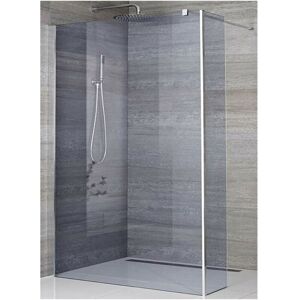 Milano Portland-Luna - 1200mm Chrome Recessed Walk In Frameless Wet Room Shower Enclosure with Smoked Glass Screen&44 Return Panel and Support Arm - 250mm