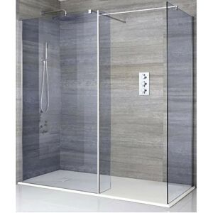 Milano Portland-Luna - Chrome Corner Walk In Frameless Wet Room Shower Enclosure with Smoked Glass Screens and Hinged Return Panel&44 Support Arms and White