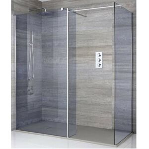 Milano Portland-Luna - Chrome Corner Walk In Frameless Wet Room Shower Enclosure with Smoked Glass Screens and Hinged Return Panel&44 Support Arms and Light