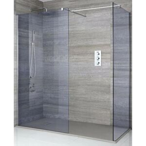 Milano Portland-Luna - Chrome Corner Walk In Frameless Wet Room Shower Enclosure with Smoked Glass Screens&44 Support Arms and Light Grey Slate Effect Tray