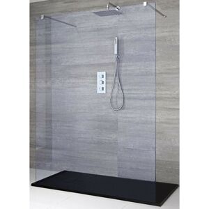 Milano Portland-Luna - Chrome Floating Walk In Frameless Wet Room Shower Enclosure with Smoked Glass Screen&44 Support Arms and Graphite Slate Effect Tray