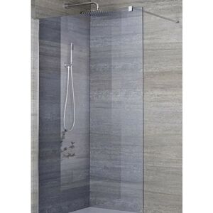 Milano Portland-Luna - 900mm Chrome Recessed Walk In Frameless Wet Room Shower Enclosure with Smoked Glass Screen and Support Arm - 200mm Square Stainless