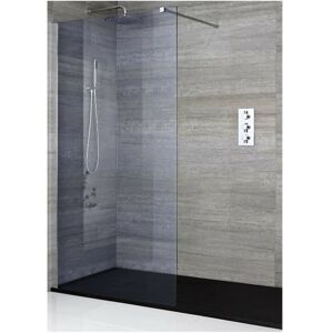 Milano Portland-Luna - Chrome Recessed Walk In Frameless Wet Room Shower Enclosure with Smoked Glass Screen&44 Support Arm and Graphite Slate Effect Tray