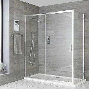 Milano Portland - Chrome Reversible Corner Wet Room Walk In Sliding Door Shower Enclosure and White Tray with Fast Flow Waste - 1000mm x 700mm