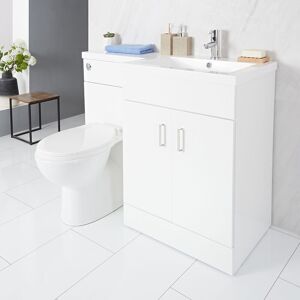 Lurus - White 1105mm x 770mm Modern Bathroom Combination Toilet wc and Basin Unit - Right Hand - Milano