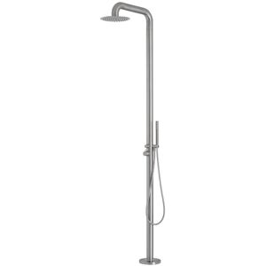 Sevilla - Modern Outdoor Shower with Rainfall Shower Head and Hand Shower Handset - Brushed Steel - Milano