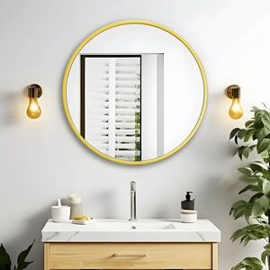 Bathroom Round Mirror Makeup Dressing Wall Mounted Brushed Metal Framed Modern Fashion Mirror for Dressing Room,Bedroom,Living Room, Gold,50cm - Miqu