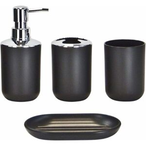 MUMU Modern Design 4 Piece Bathroom Accessories Set Lotion Bottles, Toothbrush Holder, Tooth Cup, Soap Dish, Black-Four
