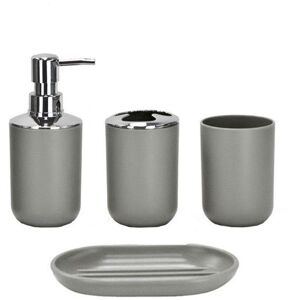 MUMU Modern Design 4 Piece Bathroom Accessories Set Lotion Bottles, Toothbrush Holder, Tooth Cup, Soap Dish, Gray-Four