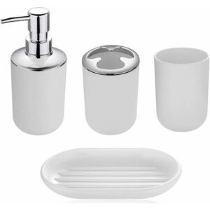 MUMU Modern Design 4 Piece Bathroom Accessories Set Lotion Bottles, Toothbrush Holder, Tooth Cup, Soap Dish, White-Four