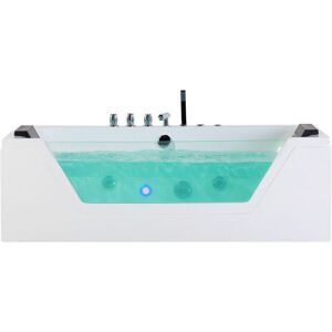 BELIANI Hot Tub Bath Hydro Massage White Acrylic Black Headrests Overflow 150 cm Samana - White