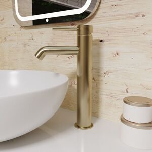 Nes Home - Modern Countertop Brushed Brass Tall Round Single Lever Basin Mono Mixer Tap