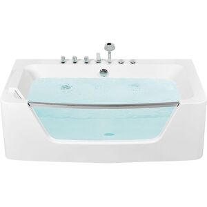 BELIANI Modern Whirlpool Bath Hot Tub White Acrylic Hydro Massage Glass Panel Barranca - White