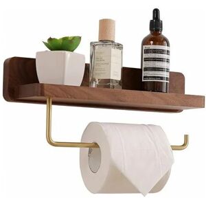 Lune - moon Wooden Toilet Paper Holder with Shelf Self Adhesive Wall Mounted Toilet Paper Holder 30cm for Bathroom, Walnut