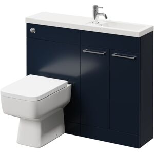 Combination Deep Blue 1000mm Vanity Unit Toilet Suite with Slimline 1 Tap Hole Basin and 2 Doors with Polished Chrome Handles - Deep Blue - Napoli