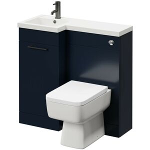 NAPOLI Combination Deep Blue 900mm Vanity Unit Toilet Suite with Left Hand l Shaped 1 Tap Hole Basin and Single Door with Gunmetal Grey Handle - Deep Blue