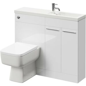 Combination Gloss White 1000mm Vanity Unit Toilet Suite with Slimline 1 Tap Hole Basin and 2 Doors with Polished Chrome Handles - Gloss White - Napoli