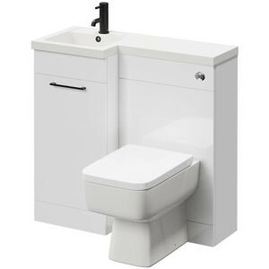 NAPOLI Combination Gloss White 900mm Vanity Unit Toilet Suite with Left Hand l Shaped 1 Tap Hole Basin and Single Door with Matt Black Handle - Gloss White