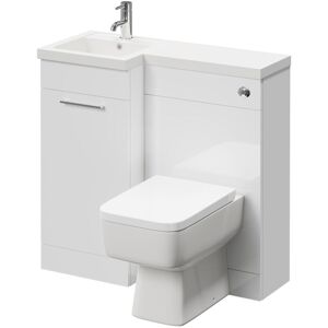 NAPOLI Combination Gloss White 900mm Vanity Unit Toilet Suite with Left Hand l Shaped 1 Tap Hole Basin and Single Door with Polished Chrome Handle - Gloss