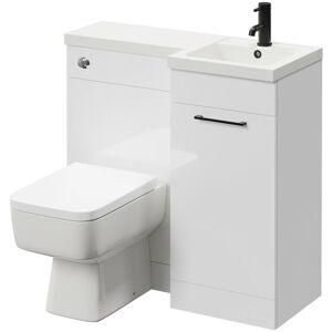 NAPOLI Combination Gloss White 900mm Vanity Unit Toilet Suite with Right Hand l Shaped 1 Tap Hole Basin and Single Door with Matt Black Handle - Gloss White