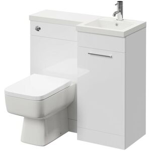 Napoli Combination Gloss White 900mm Vanity Unit Toilet Suite with Right Hand L Shaped 1 Tap Hole Basin and Single Door with Polished Chrome Handle