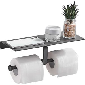 RHAFAYRE No Drilling Toilet Paper Roll Holder with Mobile Phone Shelf Double Wall Mount for Bathroom (Gray)