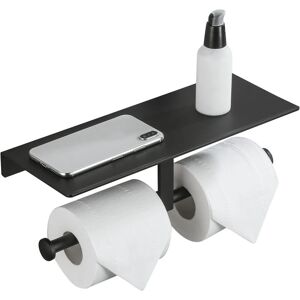 Rhafayre - No Drilling Toilet Paper Roll Holder with Mobile Phone Shelf Double Wall Mount for Bathroom (Black)