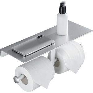 Rhafayre - No Drilling Toilet Paper Roll Holder with Mobile Phone Shelf Double Wall Mount for Bathroom (Silver)