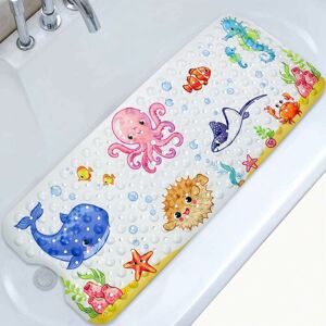 Héloise - Non-Slip Bath Mat 100x40cm, Anti-Slip Bathtub Mat with 200 Suction Cup pvc Material, Shower Mat with Cartoon Marine Animals for Children