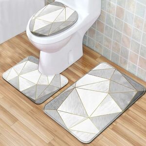 LANGRAY 3pcs/set Marbling Non-Slip Bathroom Mat Rug Set Bathroom Rug + U-shaped Toilet Mat + Lid Cover