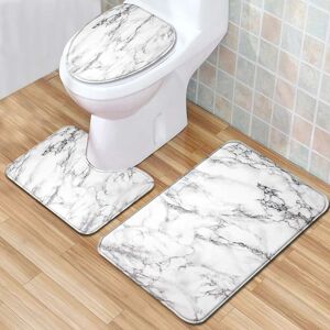 LANGRAY 3pcs/set Marbling Non-Slip Bathroom Mat Rug Set Bathroom Rug + U-shaped Toilet Mat + Lid Cover, White