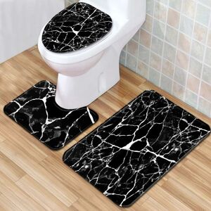 Langray - 3pcs/set Marbling Non-Slip Bathroom Mat Rug Set Bathroom Rug + U-shaped Toilet Mat + Lid Cover, Black