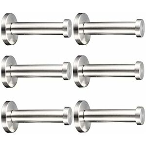 NORCKS 6 Pieces Wall Mounted Robe Hooks, Stainless Steel Brushed Bathroom Robe Hooks Wall Mounted Robe Hooks, Chrome Finished, Round Base (70mm6) - Silver