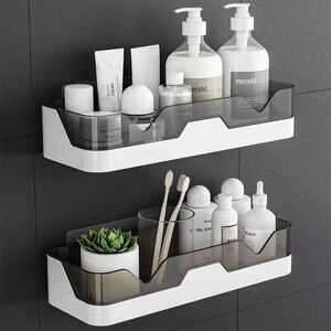 AOUGO Pack Wall Mounted Bathroom Organizer Shelves with 2 Pieces Adhesive Hooks (+2 Spare Pieces), Corner Shower Organizer for Tub, Storage Basket, Shelf,