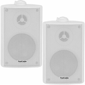 LOOPS Pair) 2x 3' 60W White Outdoor Rated Speakers Wall Mounted HiFi 8Ohm & 100V