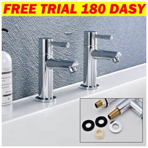 Briefness - Pair of Basin Taps,Twin Modern Round 1/2 Hot and Cold Bathroom Sink Taps,Chrome Brass 2pcs