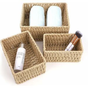 HÉLOISE Paper Rope Storage Basket Multifunctional Storage Box Bin Organizer for Bathroom, Kitchen, Kid's Room, Drawer, Shelves (Set of 3)