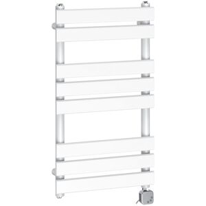 NRG Prefilled Bathroom Electric Thermostatic Heated Towel Rail Flat Panel Radiator 800x450mm White 400W