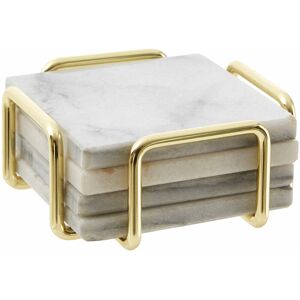 Premier Housewares - Set of 4 White Marble / Brass Coasters