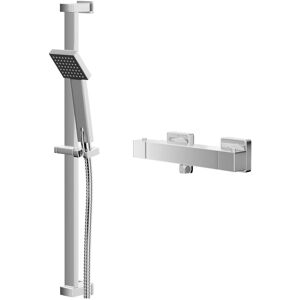 Quattro Polished Chrome Thermostatic Bar Valve Mixer Shower with Thames Shower Slide Rail Kit - Chrome - Wholesale Domestic