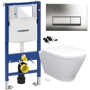 RAK CERAMICS Rak Resort Wall Hung Toilet Rimless Pan & Seat, geberit Delta Duofix Concealed Cistern wc Frame - Gloss Chrome Flush Plate